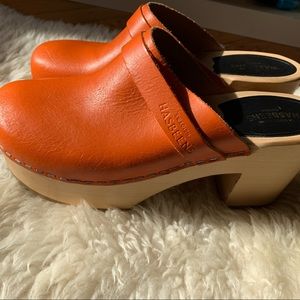 Swedish Hasbeens Orange Clogs